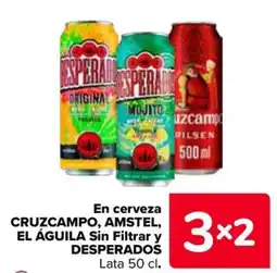 Carrefour Market Desperados cruzcampo,Amstel, El aguila sin filtar en cerveza oferta