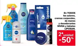 Carrefour Market Nivea En todos los solares cremas corporales de manos y desodorantes oferta