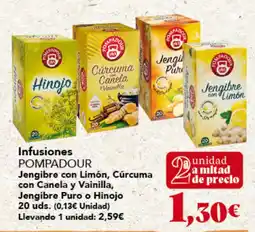 Gadis Pompadour infusion jengibre con limón, cúrcuma con canela y vainilla, jengibre puro o hinojo oferta