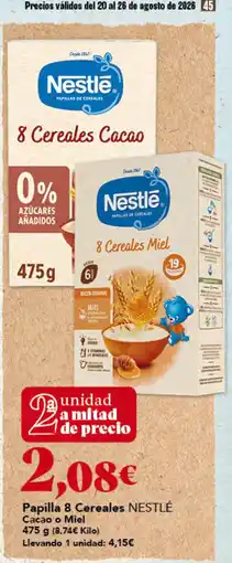 Gadis Nestlé Papilla 8 Cereales Cacao o Miel oferta