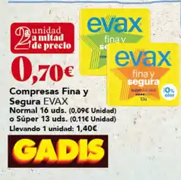 Gadis Evax compresas fina y segura oferta