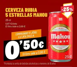 AhorraMas Mahou cerveza rubia 5 estrellas oferta