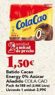 Gadis Cola cao - batido cacao energy 0% azucar añadido oferta