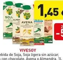 Hiperber Vivesoy - bebida de soja, soja ligera sin azucar, con chocolate avena o almendra oferta