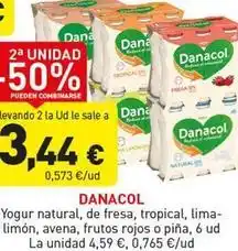 Hiperber Danone - danacol yogur natural, de fresa, tropical, lima- limon, avena, frutos rojos o pina oferta
