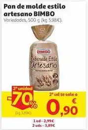 Alcampo Bimbo - pan de molde estilo artesano oferta