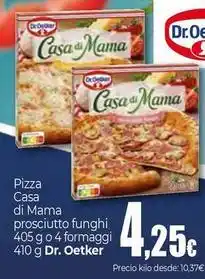 Unide Supermercados Dr oetker - pizza casa di mama prosciutto funghi o 4 formaggi oferta