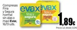 Unide Supermercados Evax - compresas fina y segura normal sin alas o max oferta