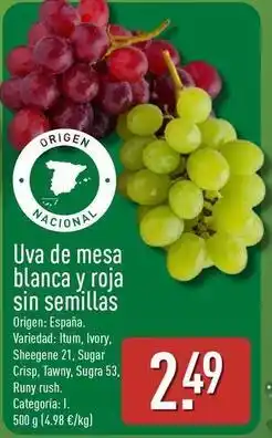 ALDI Uva de mesa blanca y roja sin semillas oferta