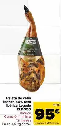 Carrefour Market Legado elpozo - paleta de cebo ibérica 50% raza ibérica oferta