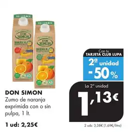 Supermercados Lupa Don Simon zumo de naranja exprimida con o sin pulpa oferta