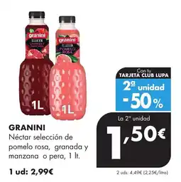 Supermercados Lupa granini nectar seleccion de pomelo rosa, granada y manzana o pera oferta
