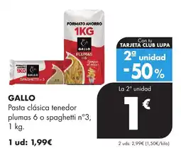 Supermercados Lupa Gallo pasta clásica tenedor plumas 6 o spaghetti n°3 oferta