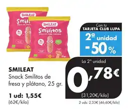 Supermercados Lupa Smileat snack smilitos de fresa y plátano oferta