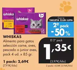 Supermercados Lupa Whiskas Alimento para gatos selección carne, aves, pescado o junior aves oferta