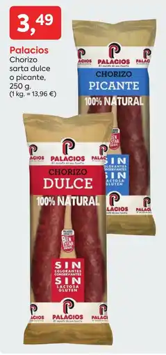 Suma Supermercados Palacios chorizo sarta dulce o picante oferta