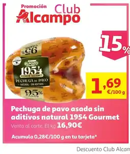 Alcampo Pechuga de pavo asada sin aditivos natural 1954 Gourmet oferta