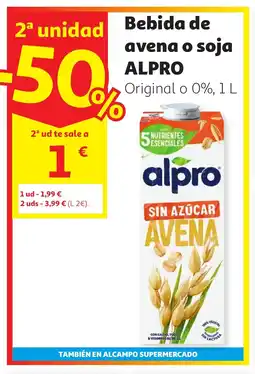 Alcampo ALPRO Bebida de avena o soja oferta