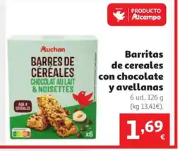 Alcampo Barritas de cereales con chocolate y avellanas oferta