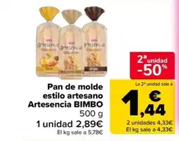 Carrefour BIMBO Pan de molde estilo artesano Artesencia oferta