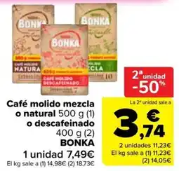 Carrefour BONKA Café molido mezcla o natural o descafeinado oferta
