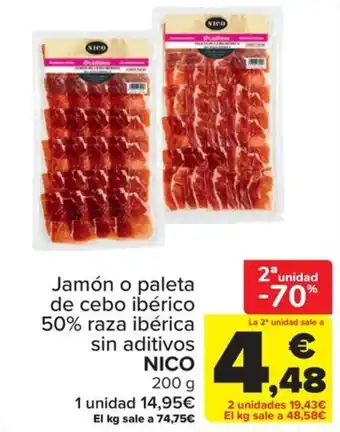 Nico jamón o paleta de cebo ibérico 50% raza ibérica sin aditivos