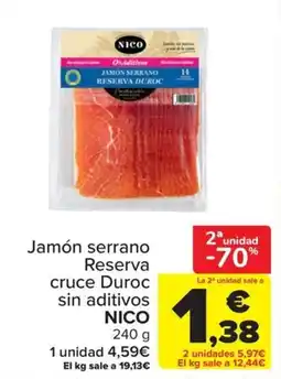 Carrefour Nico jamón serrano reserva cruce duroc sin aditivos oferta