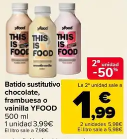 Carrefour Yfood batido sustitutivo chocolate frambuesa o vainilla oferta