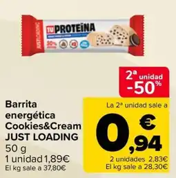 Carrefour Just Loading barrita energética Cookies&Cream oferta