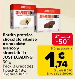 Carrefour Just loading barrita proteica chocolate intenso o chocolate blanco y stracciatella oferta