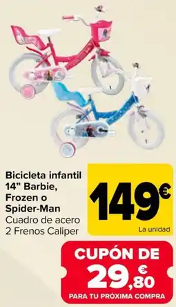 Carrefour Bicicleta infantil 14" Barbie, Frozen o Spider-Man oferta