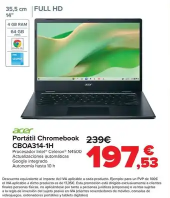 Carrefour acer portátil chromebook cboa314-1h oferta