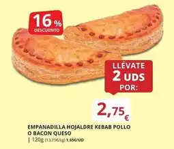 Supermercados MAS Empanadilla hojaldre kebab pollo o bacon queso oferta