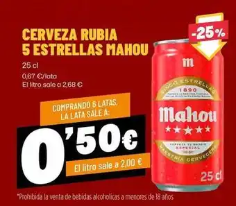AhorraMas Mahou - cerveza rubia 5 estrellas oferta