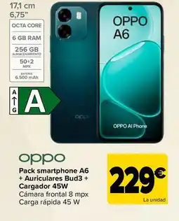 Carrefour Oppo - pack smartphone a6 + auriculares bud3 + cargador 45w oferta