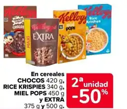 Carrefour CHOCOS RICE KRISPIES MIEL POPS y EXTRA En cereales oferta