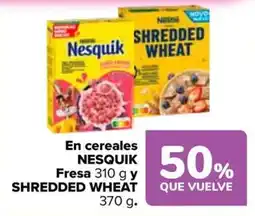 Carrefour NESQUIK En cereales fresa shredded wheat oferta
