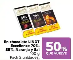 Carrefour LINDT Excellence En chocolate 70%, 85%, Naranja y Sal oferta