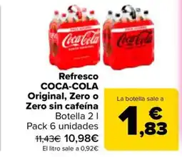 Carrefour COCA-COLA Refresco Original, Zero o Zero sin cafeína oferta