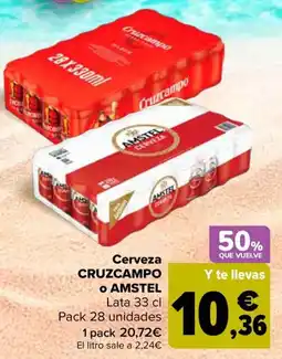 Carrefour CRUZCAMPO o AMSTEL Cerveza oferta