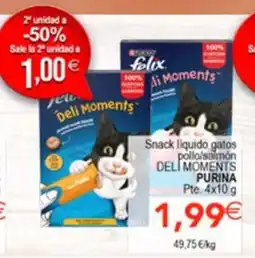 SPAR PURINA Snack liquido gatos pollo/salmón del moments oferta