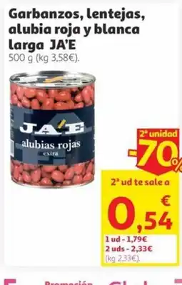 Alcampo JA'E Garbanzos, lentejas, alubia roja y blanca larga oferta