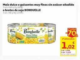 Alcampo BONDUELLE Maíz dulce o guisantes muy finos sin azúcar añadido o brotes de soja oferta