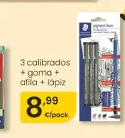 Eroski 3 calibrados + goma + afila + lápiz oferta