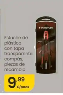 Eroski Estuche de plástico con tapa transparente: compás, piezas de recambio oferta