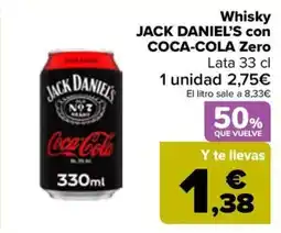 Carrefour JACK DANIEL'S con COCA-COLA Whisky Zero oferta