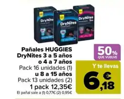 Carrefour HUGGIES Pañales DryNites 3 a 5 años o 4 a 7 años oferta