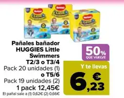 Carrefour HUGGIES Pañales bañador Little Swimmers T2/3 o T3/4 Pack 20 unidades (1) o T5/6 oferta