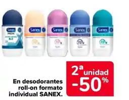 Carrefour SANEX En desodorantes roll-on formato individual oferta