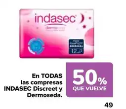 Carrefour INDASEC En todas las compresas discreet y dermoseda oferta